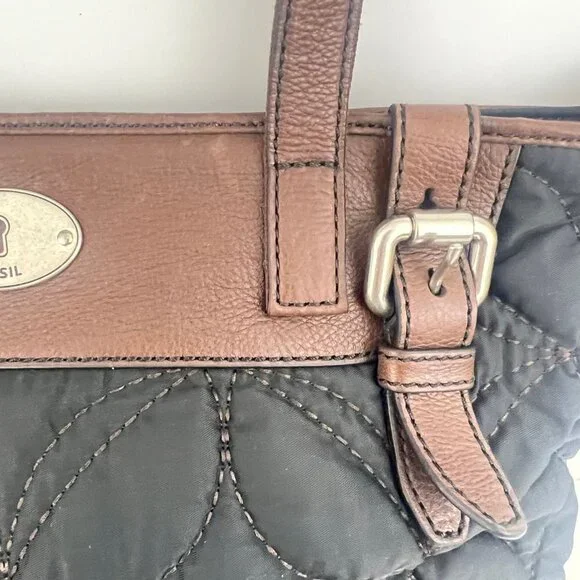 Fossil Key - Per Black  Quilted Nylon Handbag with Detachable Shoulder Strap - Picture 6 of 12